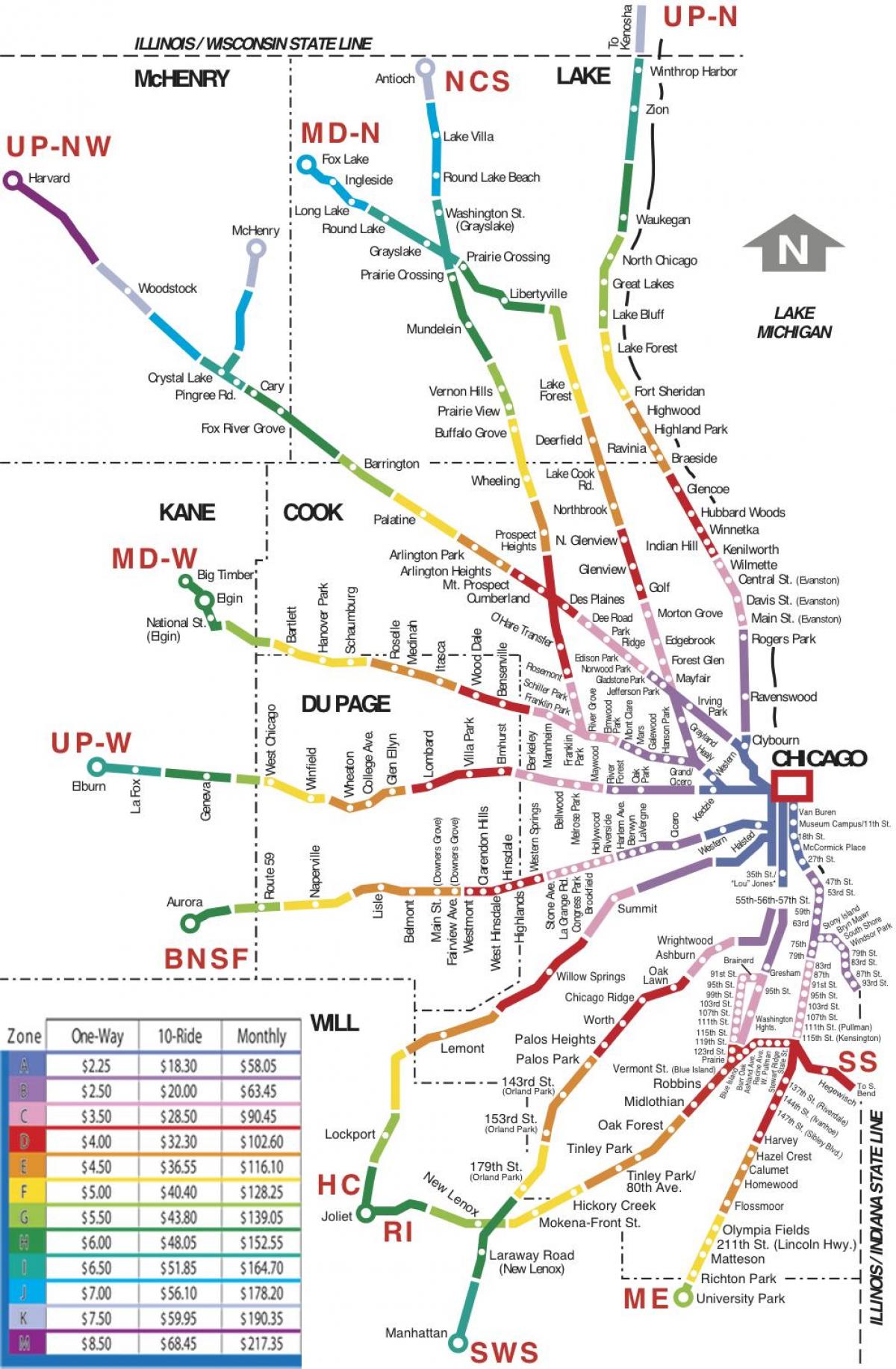 Chicago area train map